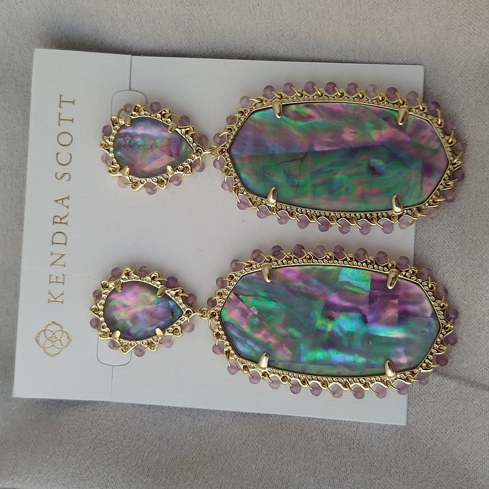 NWT ⭐️ Kendra Scott Parsons Gold Statement Earrings in Lilac Abalone Beaded